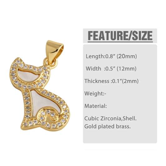 18K Gold Plated Cute Cat Paw Shell Pendants with Cubic Zirconia for Jewelry pdtb892