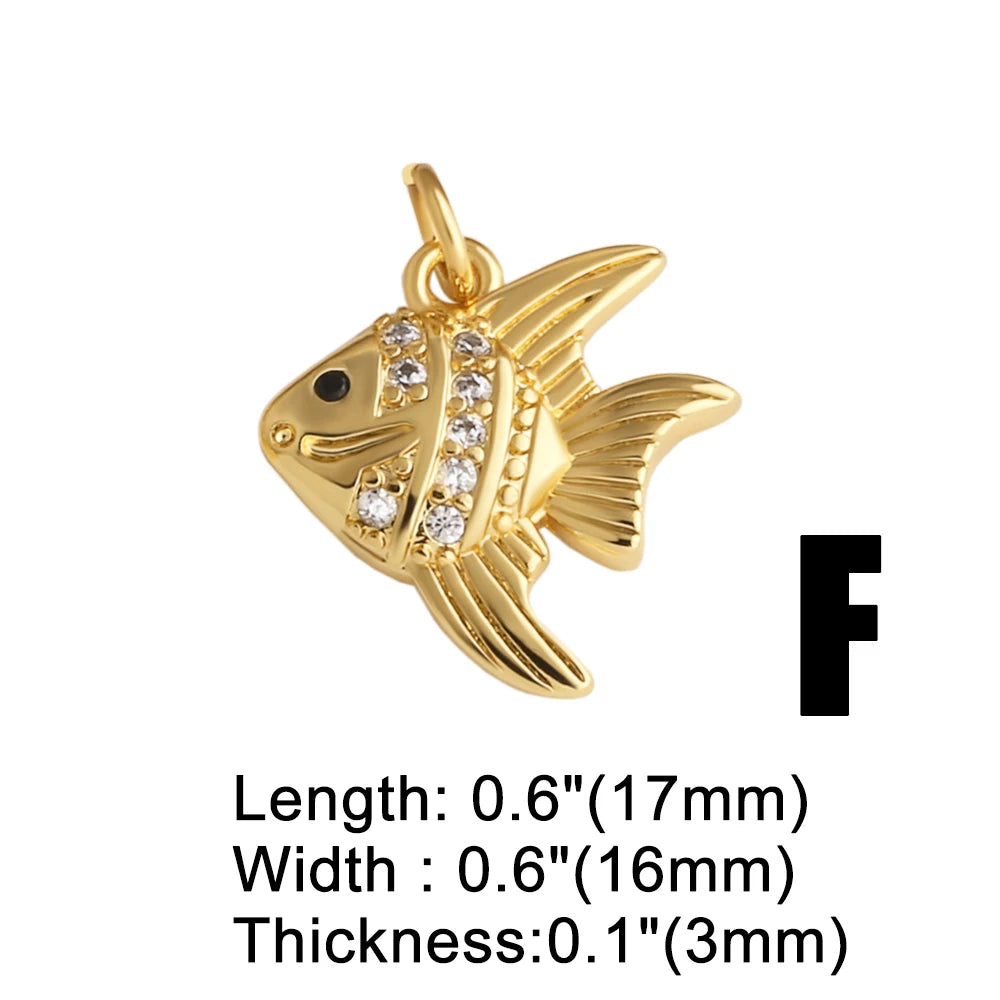 18K Gold Plated Zircon Enamel Ocean Starfish Jellyfish Shell Charms for Jewelry pdtb897