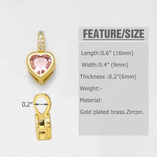 18K Gold Plated Zircon Heart Pendant Charms for DIY Necklace Bracelet Wholesale pdtc058