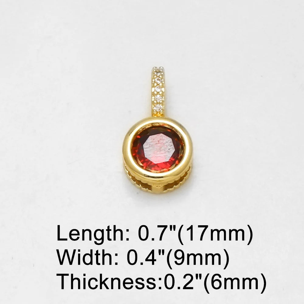 18K Gold Plated Round Cubic Zirconia Pendant Charms for DIY Jewelry Wholesale pdtc057