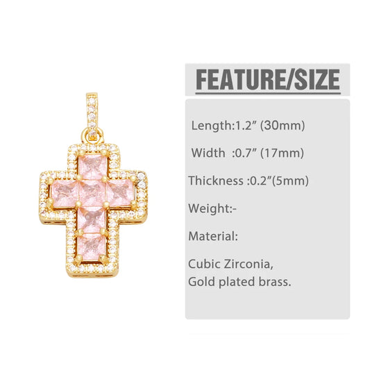 18K Gold Plated Zircon Cross Pendants for Necklace DIY Wholesale pdtb283