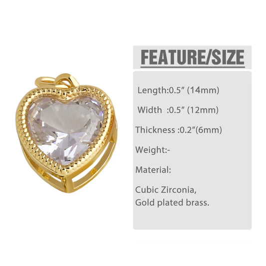 18K Gold Plated 3D Colorful Zircon Heart Pendants for DIY Jewelry chma568