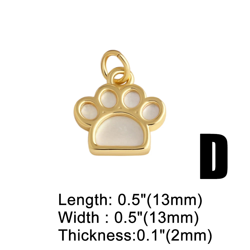 18K Gold Plated Cute Cat Paw Shell Pendants with Cubic Zirconia for Jewelry pdtb892