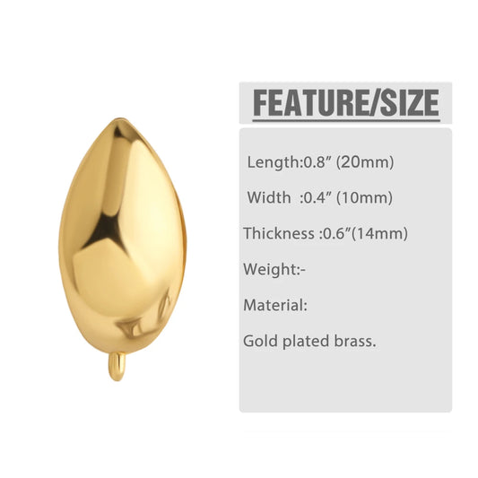 18K Gold Plated Teardrop Leverback Earring Findings Settings erha136