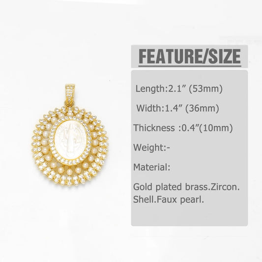 18K Gold Plated Large Shell Virgin Mary Pearl Pendant Charms Wholesale pdtc003