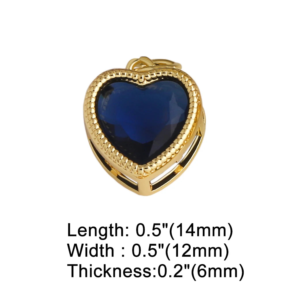 18K Gold Plated 3D Colorful Zircon Heart Pendants for DIY Jewelry chma568