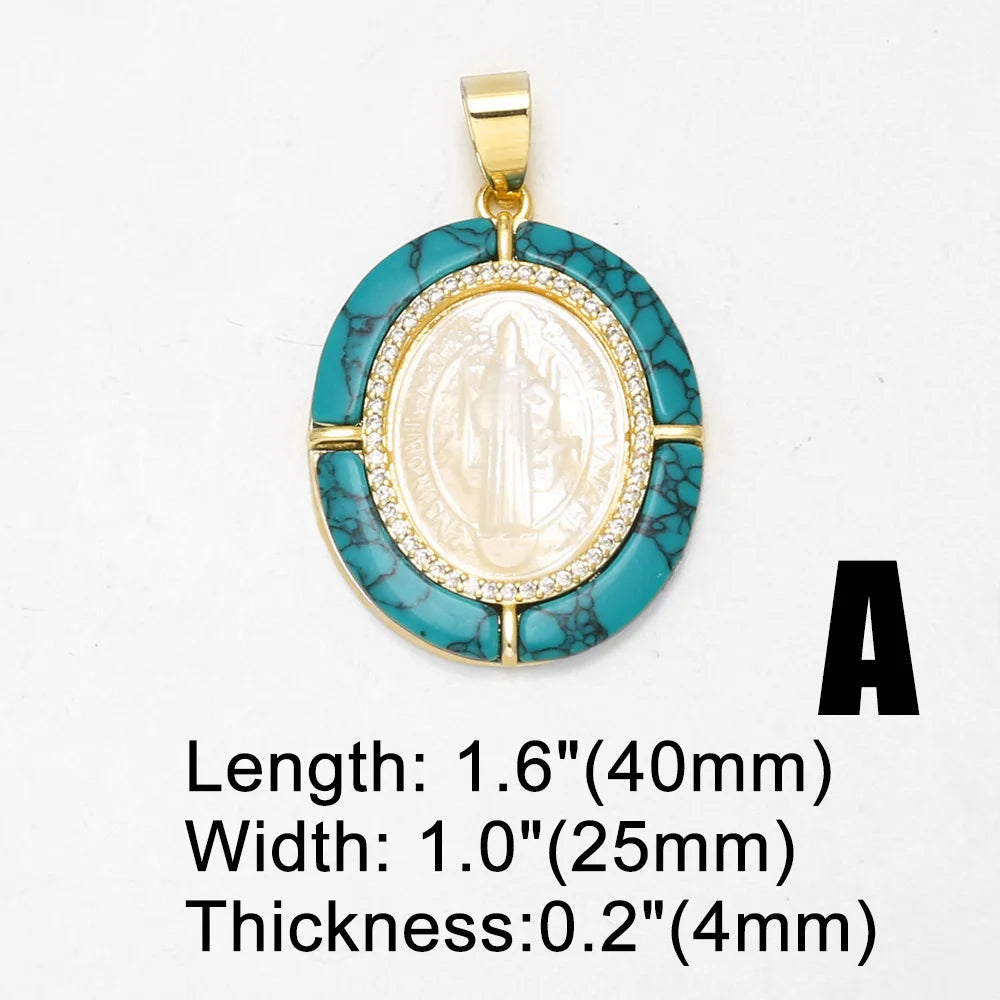 18K Gold Plated Virgin Mary Turquoise Shell Pendant Charms for DIY Jewelry Wholesale pdtc001