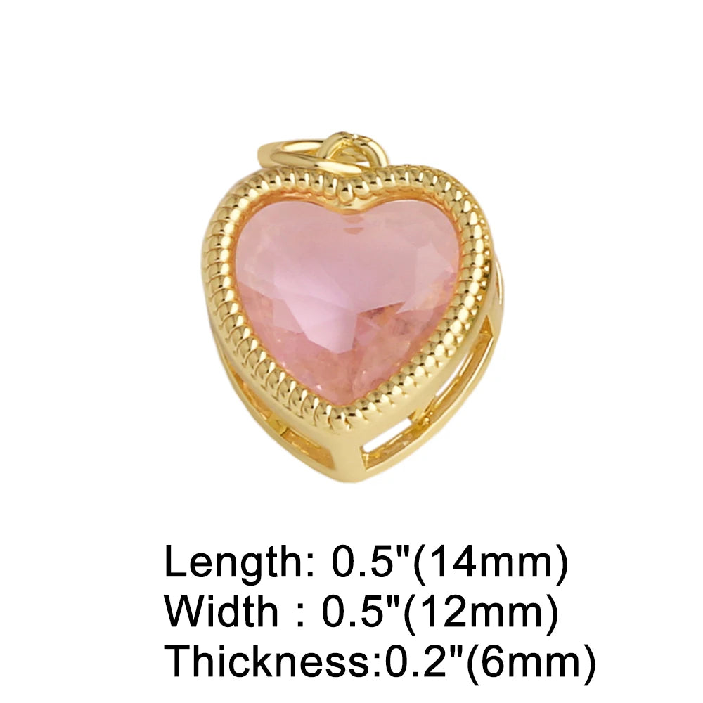 18K Gold Plated 3D Colorful Zircon Heart Pendants for DIY Jewelry chma568