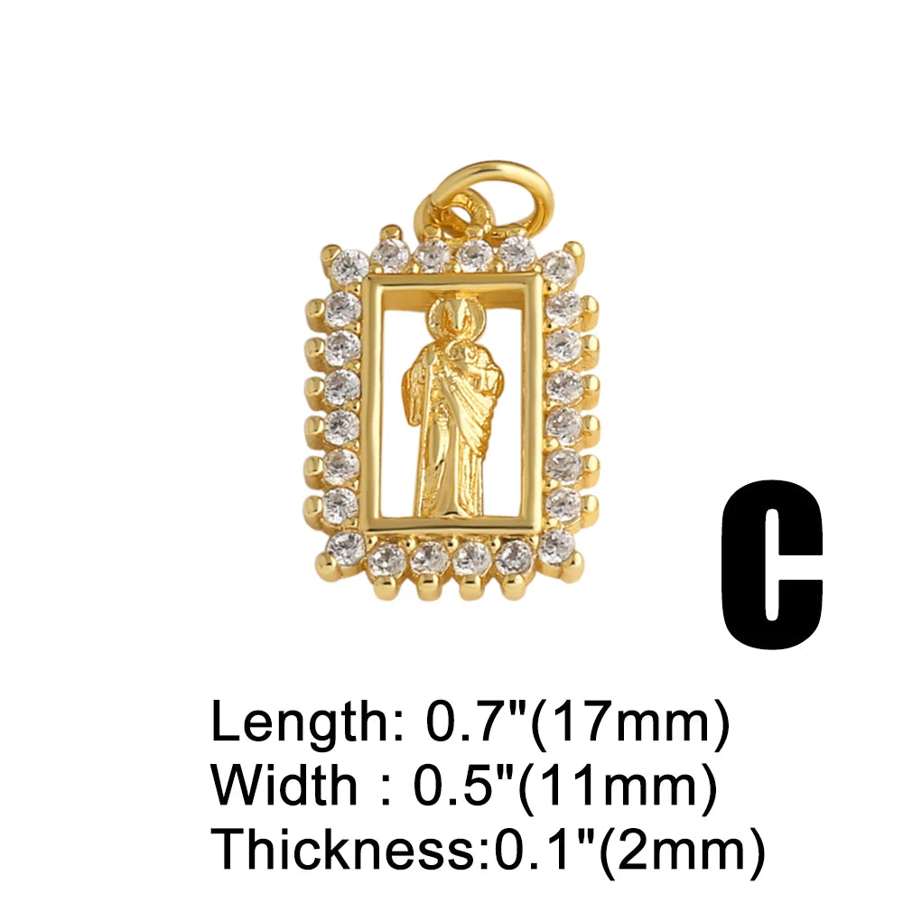 18K Gold Plated Virgin Mary Catholic Religious Pendants with Cubic Zirconia pdtb879