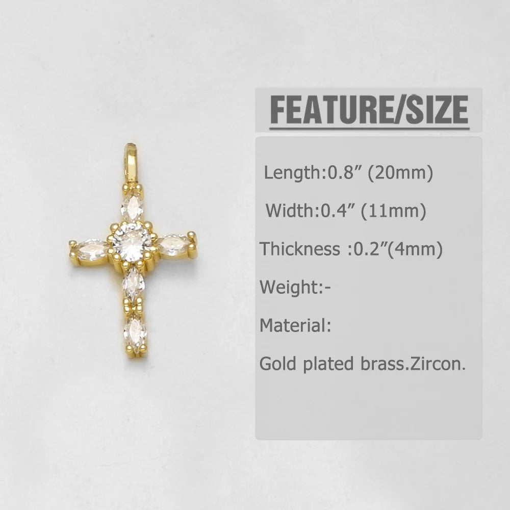 18K Gold Plated Mini Zircon Cross Pendant Charms for Religious Jewelry Wholesale chma646