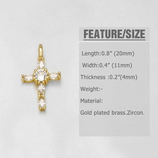 18K Gold Plated Mini Zircon Cross Pendant Charms for Religious Jewelry Wholesale chma646