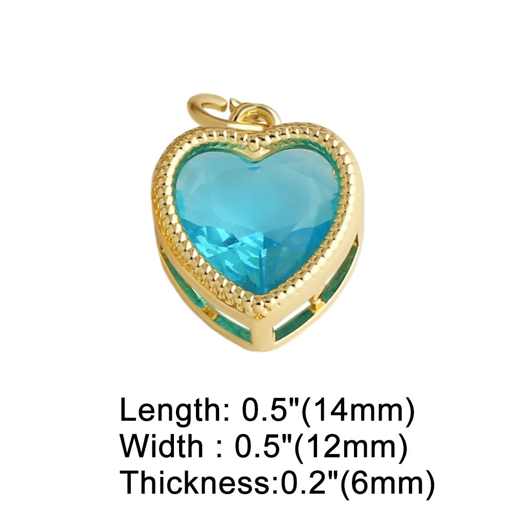 18K Gold Plated 3D Colorful Zircon Heart Pendants for DIY Jewelry chma568