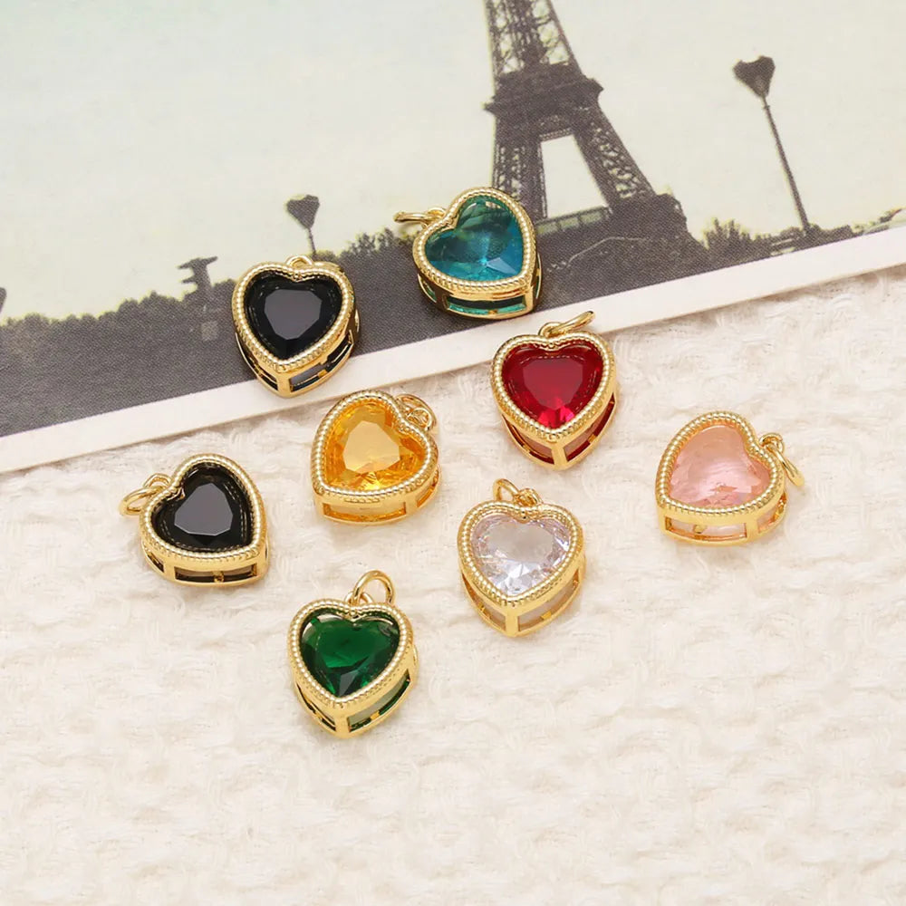 18K Gold Plated 3D Colorful Zircon Heart Pendants for DIY Jewelry chma568