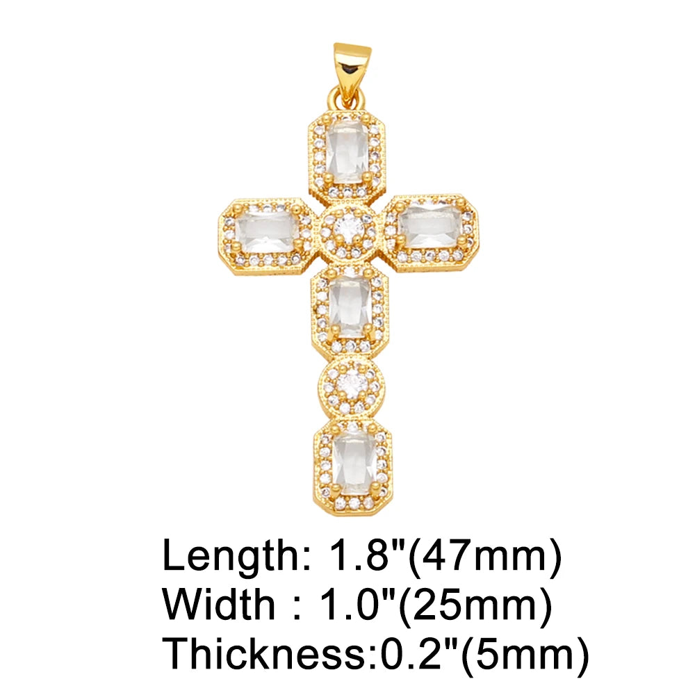 Large 18K Gold Plated Zircon Cross Pendants for DIY Necklace Wholesale pdta973