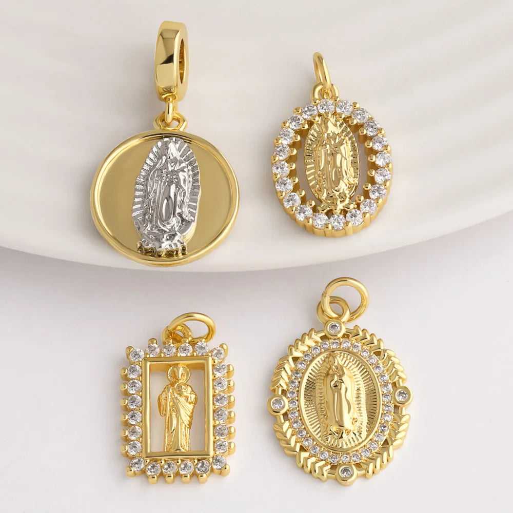 18K Gold Plated Virgin Mary Catholic Religious Pendants with Cubic Zirconia pdtb879