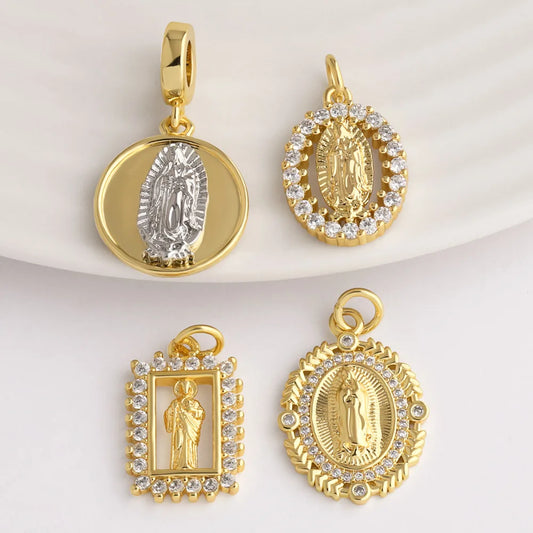 18K Gold Plated Virgin Mary Catholic Religious Pendants with Cubic Zirconia pdtb879