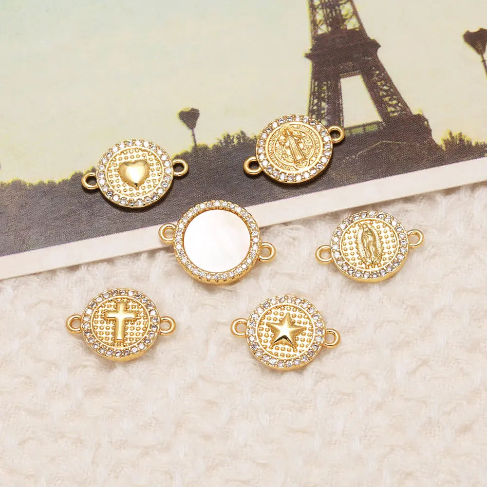 18K Gold Plated Religious Cross Virgin Mary Heart Bracelet Connector Charms chma586