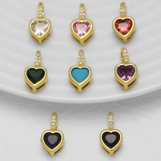 18K Gold Plated Zircon Heart Pendant Charms for DIY Necklace Bracelet Wholesale pdtc058