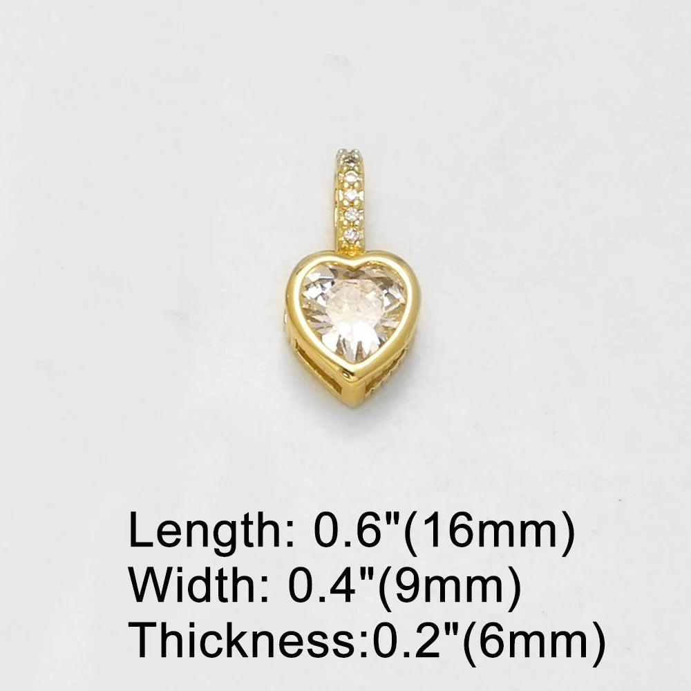 18K Gold Plated Zircon Heart Pendant Charms for DIY Necklace Bracelet Wholesale pdtc058