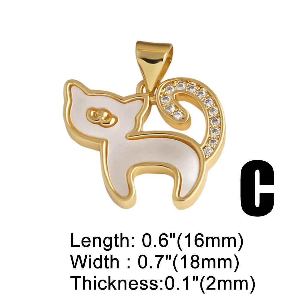 18K Gold Plated Cute Cat Paw Shell Pendants with Cubic Zirconia for Jewelry pdtb892