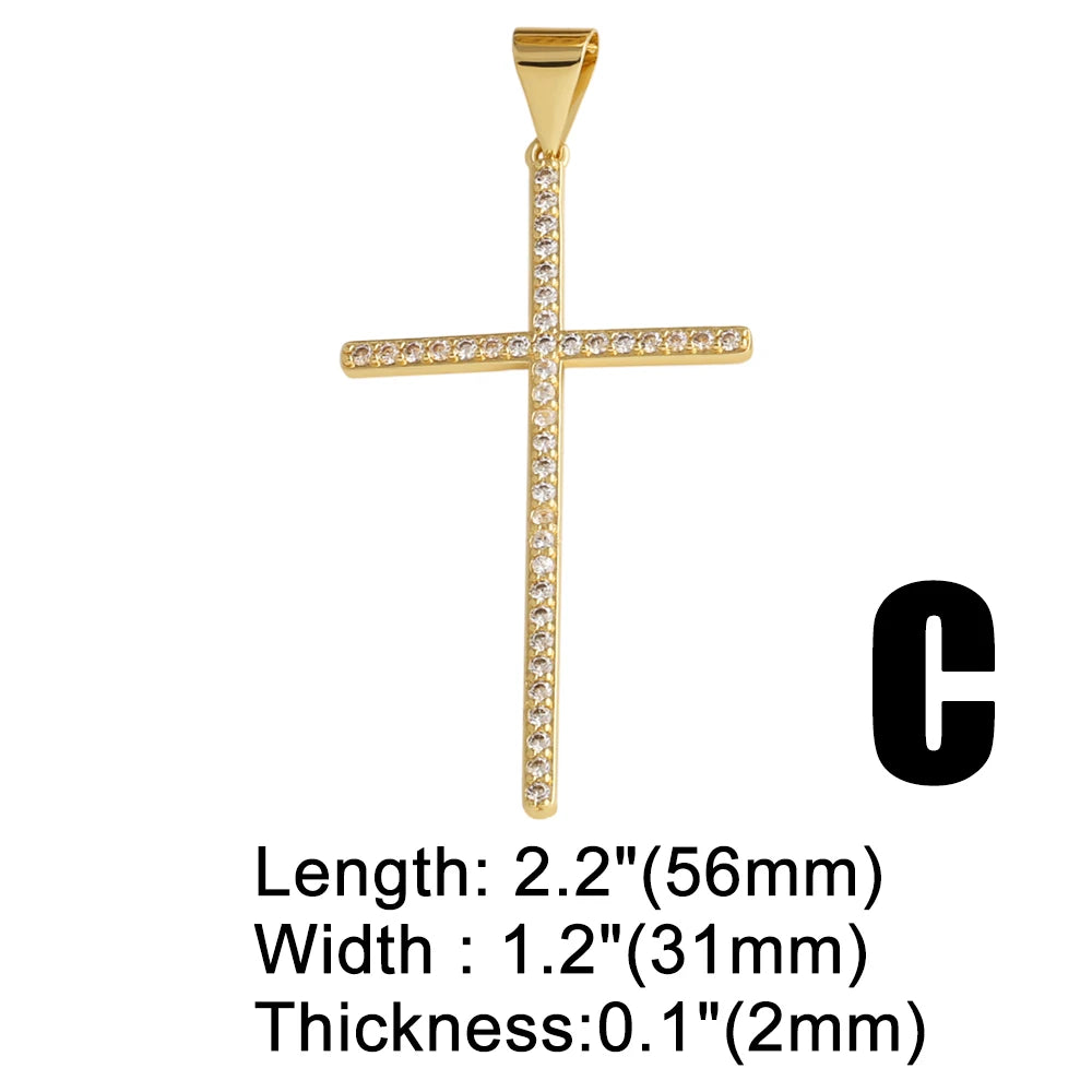 18K Gold Plated Large Pearl and Zircon Cross Pendants for Necklaces pdta319