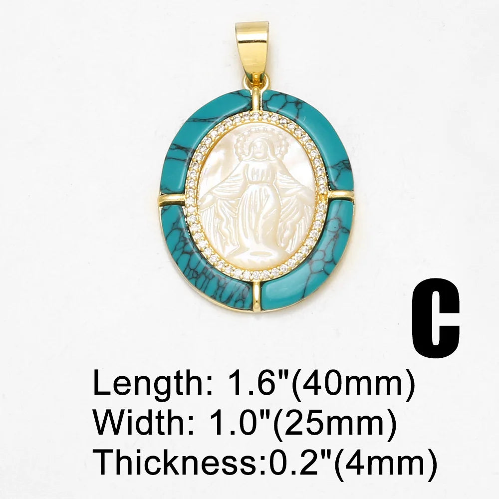 18K Gold Plated Virgin Mary Turquoise Shell Pendant Charms for DIY Jewelry Wholesale pdtc001