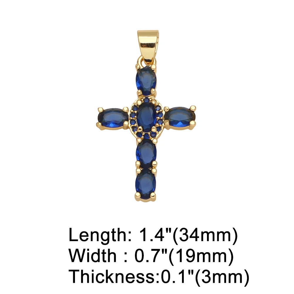 18K Gold Plated Rainbow Zircon Cross Pendant for DIY Jewelry Making pdta638