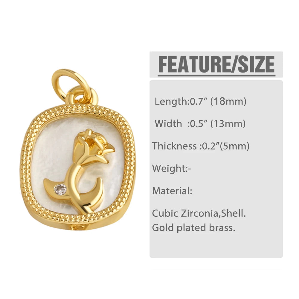 18K Gold Plated Natural Shell Charms Zircon Flower Pendants Wholesale chma585