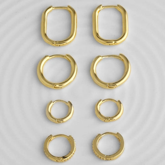 18K Gold Plated Smooth Oval Huggie Hoop Earring Findings Wholesale ersu21