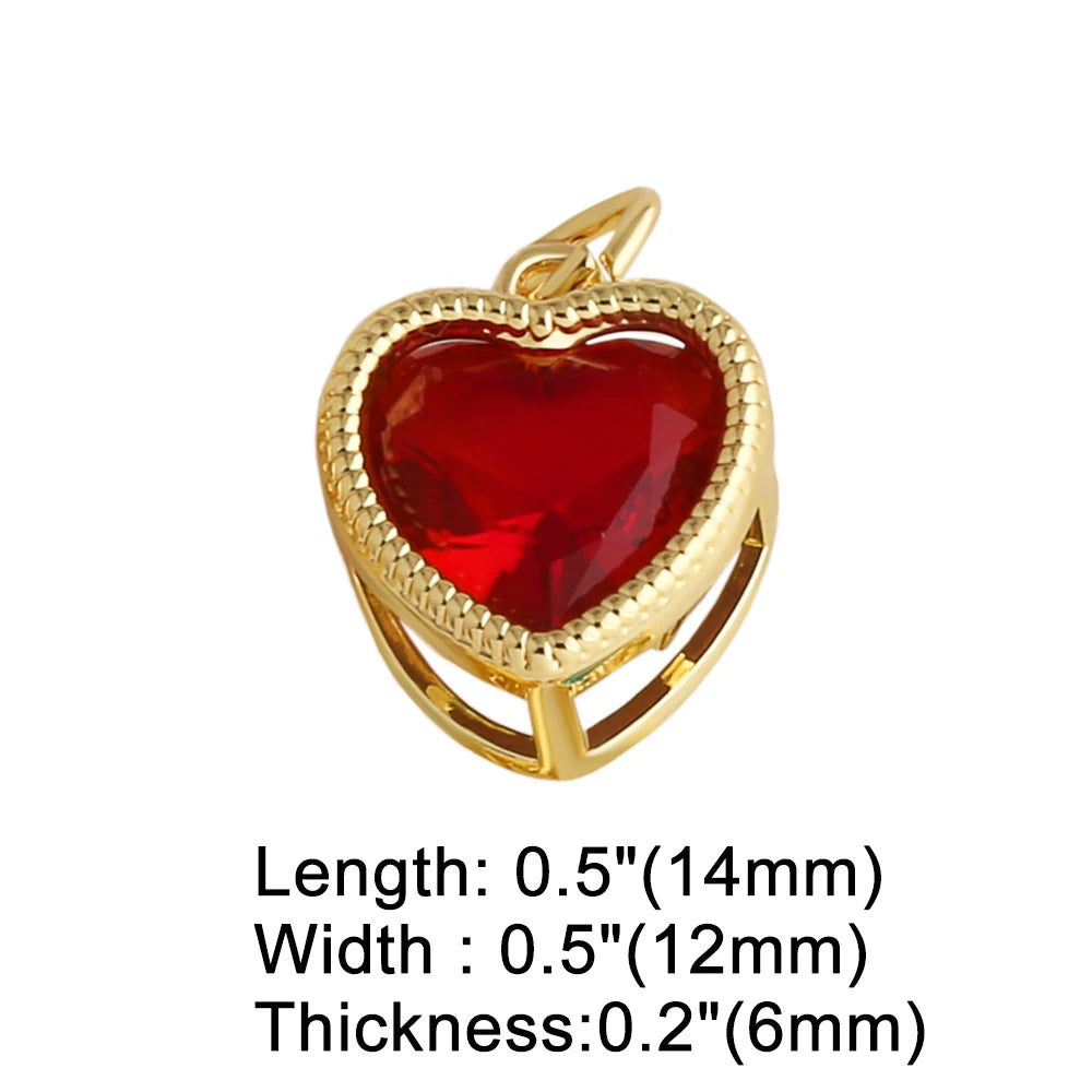 18K Gold Plated 3D Colorful Zircon Heart Pendants for DIY Jewelry chma568