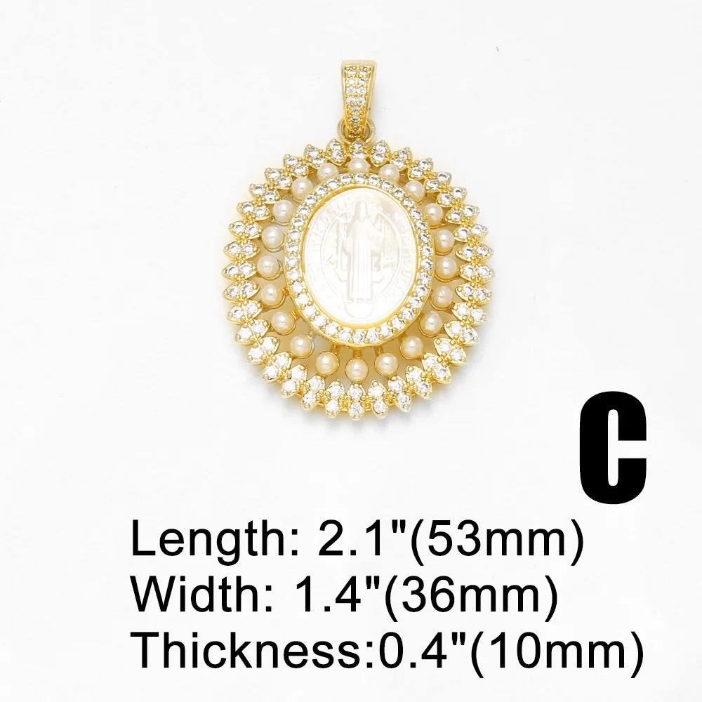18K Gold Plated Large Shell Virgin Mary Pearl Pendant Charms Wholesale pdtc003