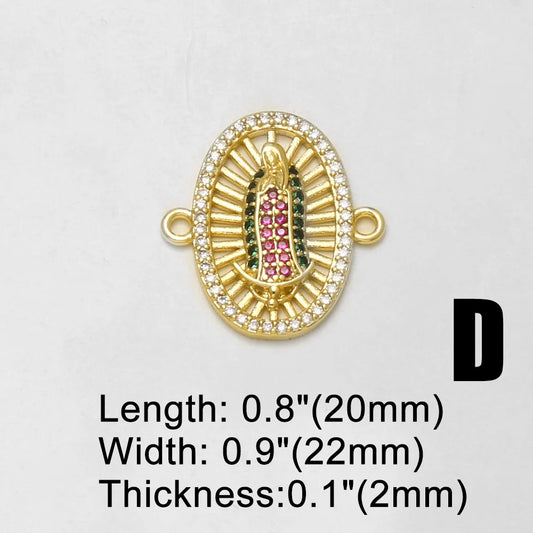 18K Gold Plated Virgin Mary Red Heart Double Loop Bracelet Charms Wholesale chma675