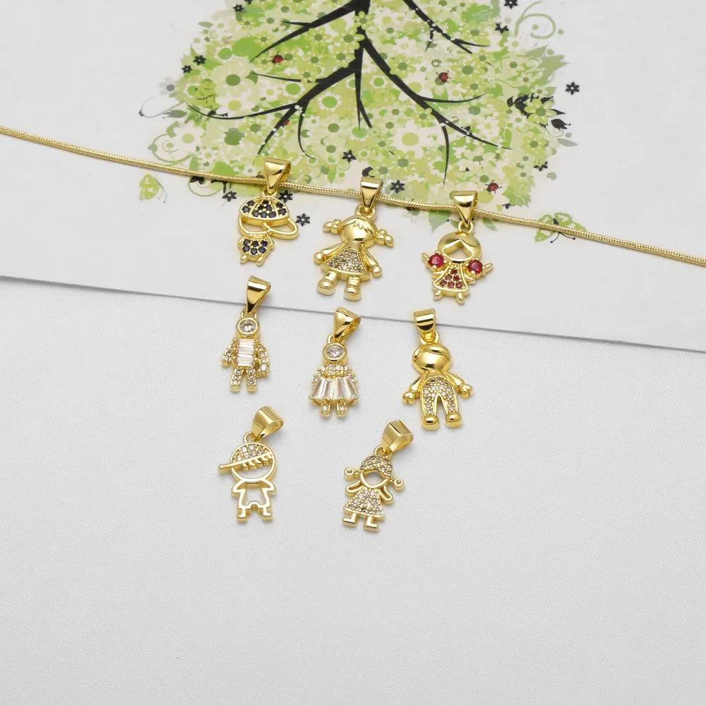 18K Gold Plated Boy Girl Pendant Charms for Couple Jewelry Making Wholesale chma654