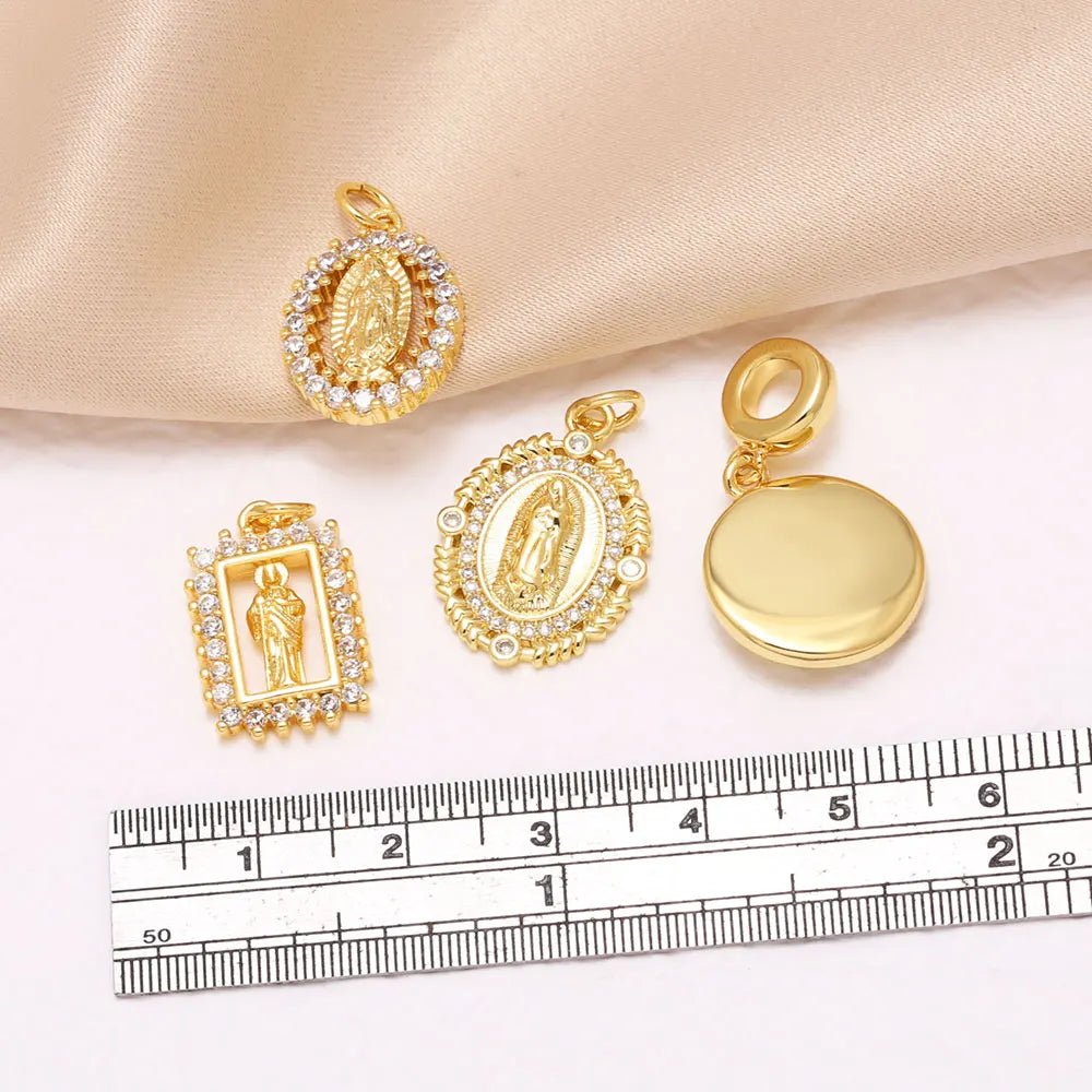 18K Gold Plated Virgin Mary Catholic Religious Pendants with Cubic Zirconia pdtb879