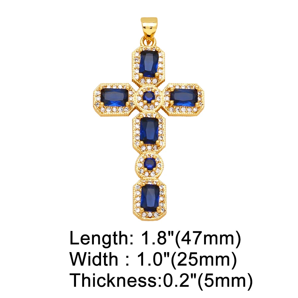 Large 18K Gold Plated Zircon Cross Pendants for DIY Necklace Wholesale pdta973