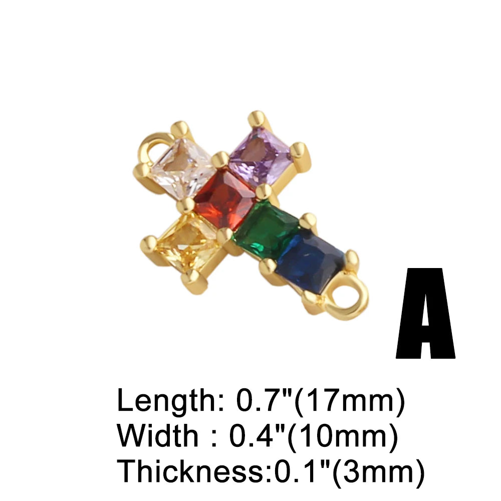 Gold Plated Hollow Virgin Mary Cross Double Loop Bracelet Connector Charms chma588