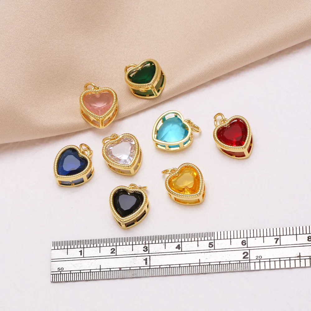 18K Gold Plated 3D Colorful Zircon Heart Pendants for DIY Jewelry chma568