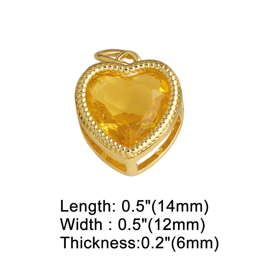 18K Gold Plated 3D Colorful Zircon Heart Pendants for DIY Jewelry chma568
