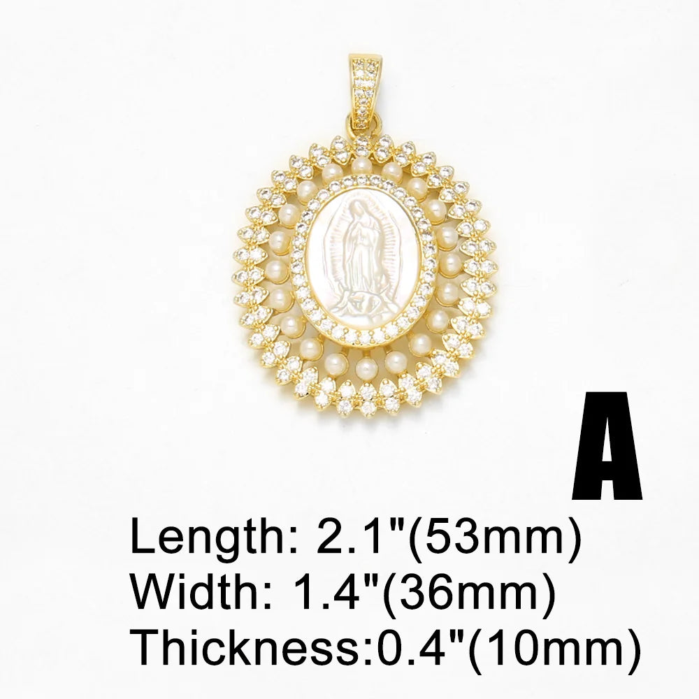 18K Gold Plated Large Shell Virgin Mary Pearl Pendant Charms Wholesale pdtc003