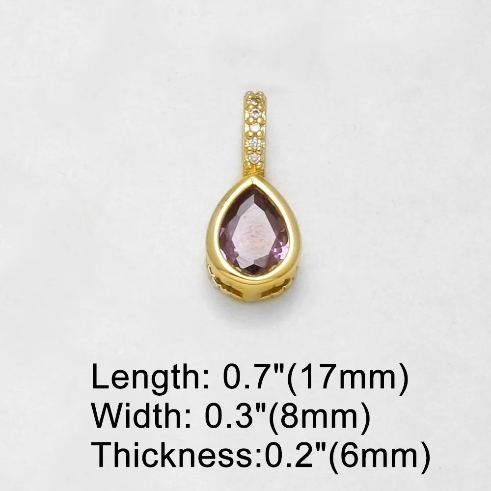 18K Gold Plated Teardrop Zircon Pendant Charms for DIY Jewelry Making Wholesale pdtc056