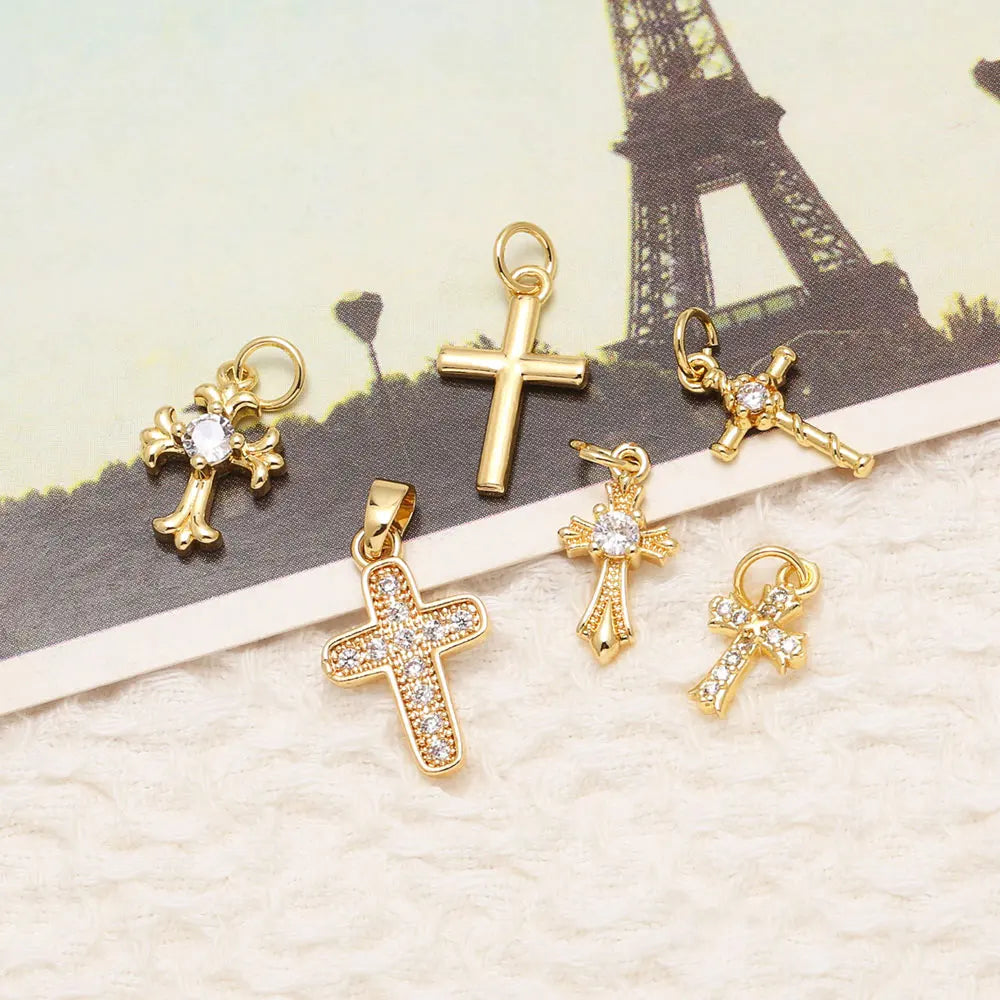 18K Gold Plated Mini Zircon Cross Pendants for Jewelry Making chma571