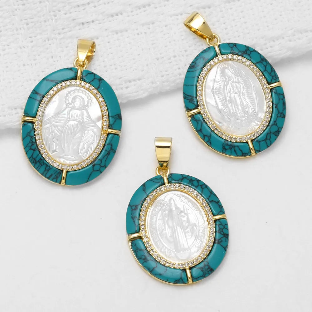 18K Gold Plated Virgin Mary Turquoise Shell Pendant Charms for DIY Jewelry Wholesale pdtc001
