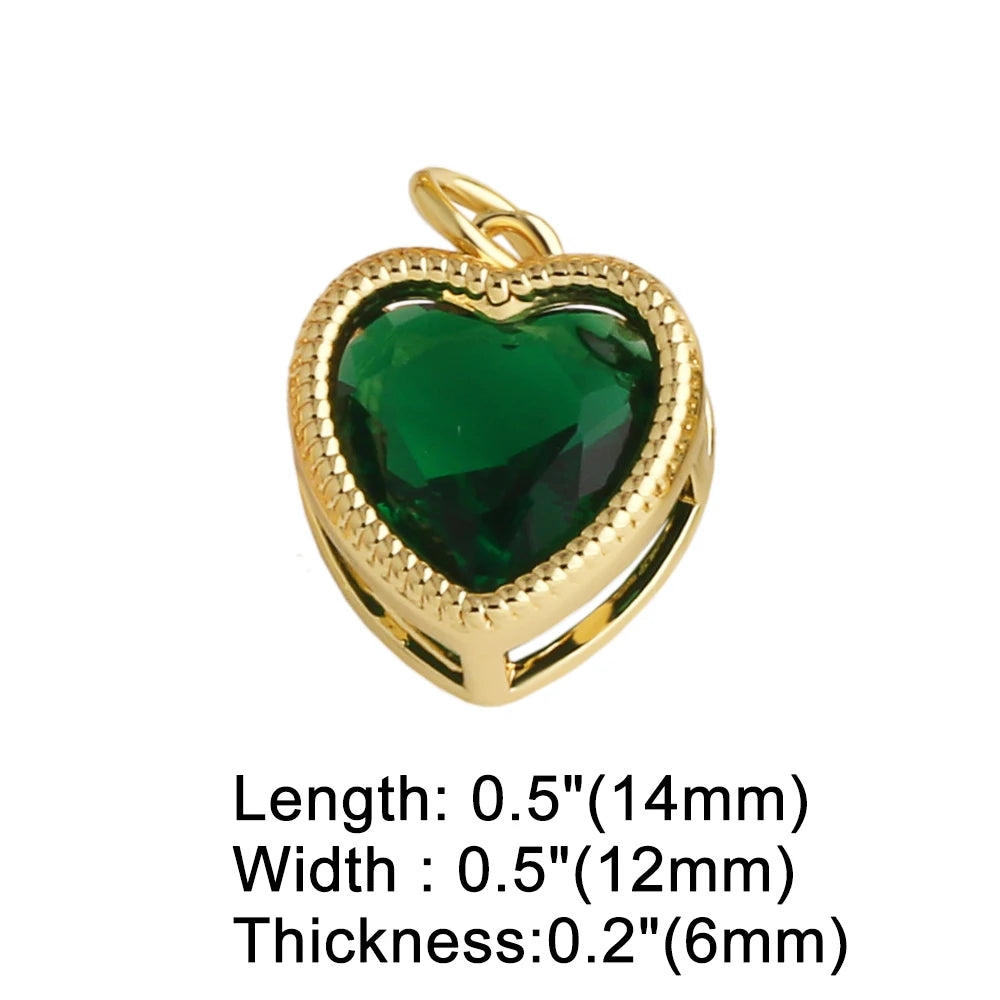 18K Gold Plated 3D Colorful Zircon Heart Pendants for DIY Jewelry chma568