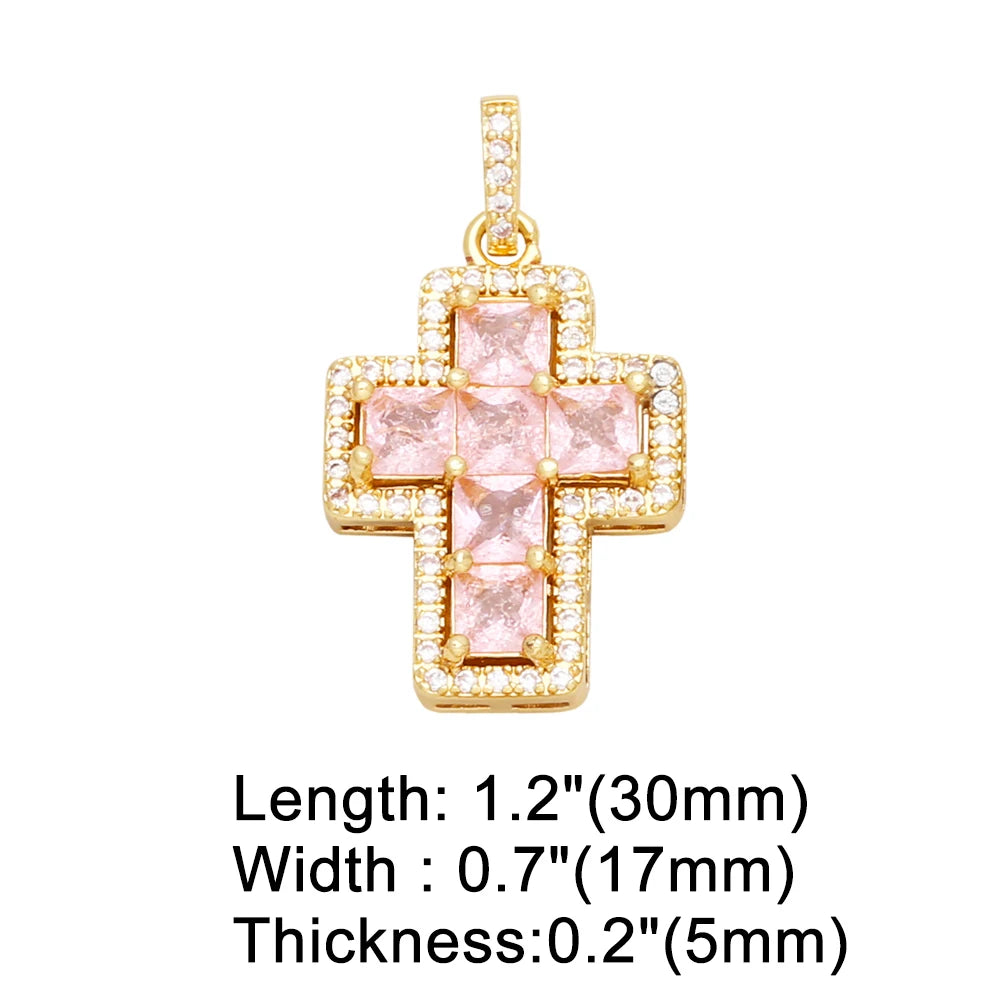 18K Gold Plated Zircon Cross Pendants for Necklace DIY Wholesale pdtb283