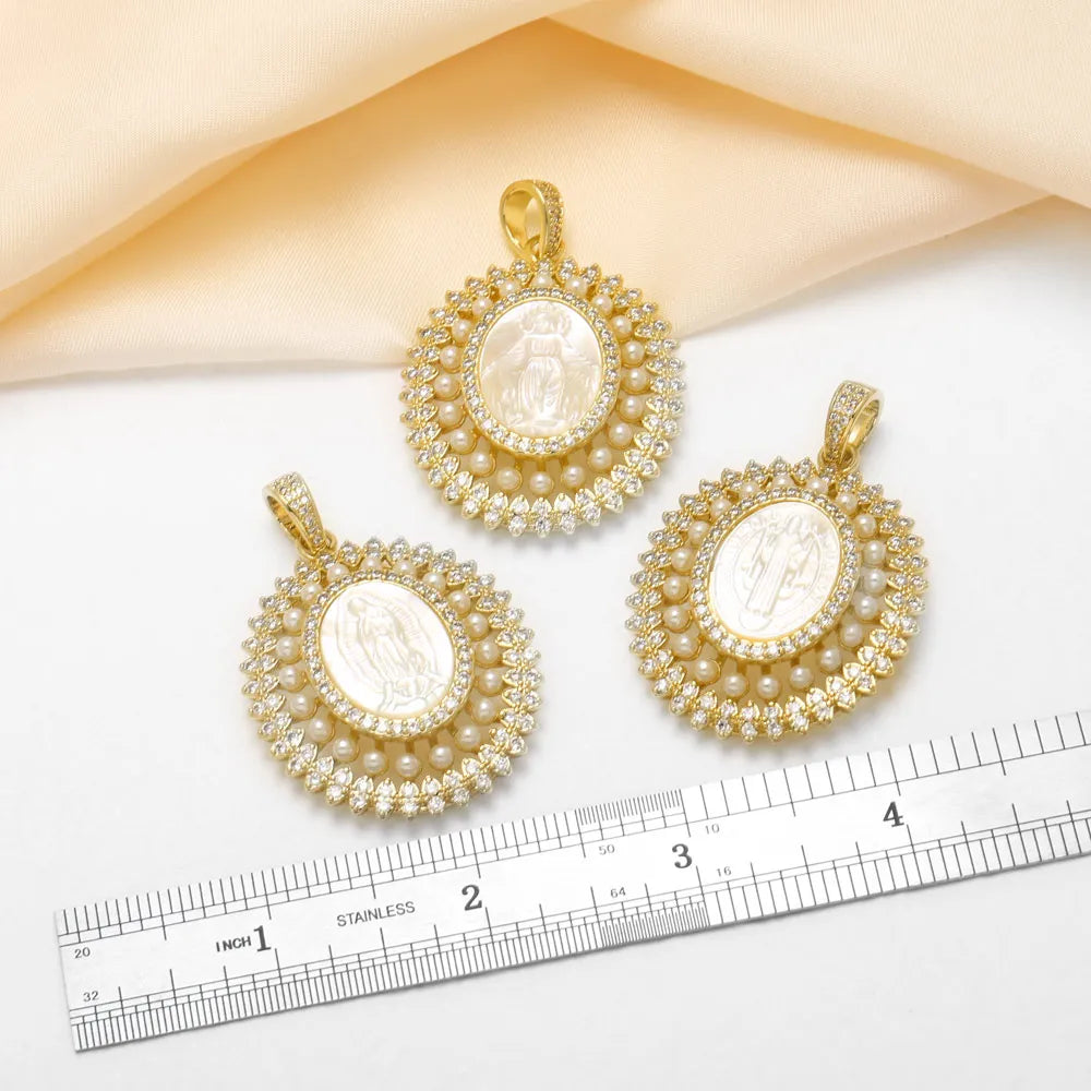 18K Gold Plated Large Shell Virgin Mary Pearl Pendant Charms Wholesale pdtc003