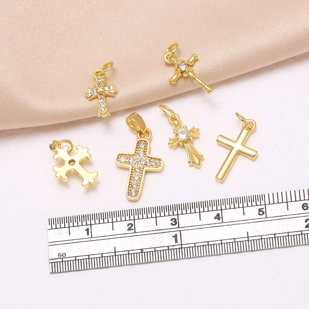 18K Gold Plated Mini Zircon Cross Pendants for Jewelry Making chma571