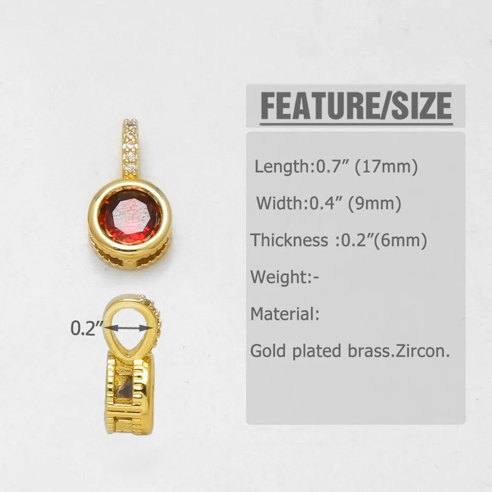 18K Gold Plated Round Cubic Zirconia Pendant Charms for DIY Jewelry Wholesale pdtc057