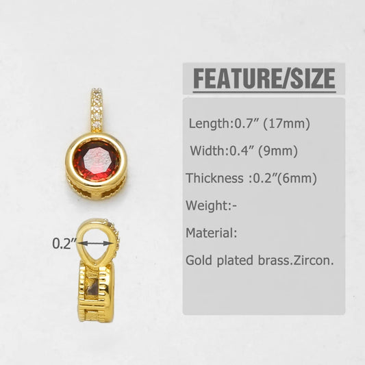 18K Gold Plated Round Cubic Zirconia Pendant Charms for DIY Jewelry Wholesale pdtc057