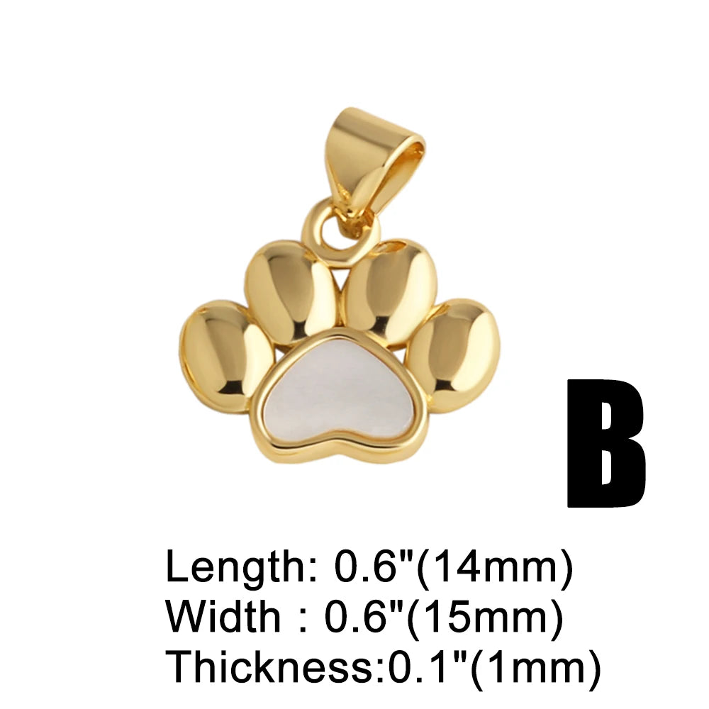 18K Gold Plated Cute Cat Paw Shell Pendants with Cubic Zirconia for Jewelry pdtb892