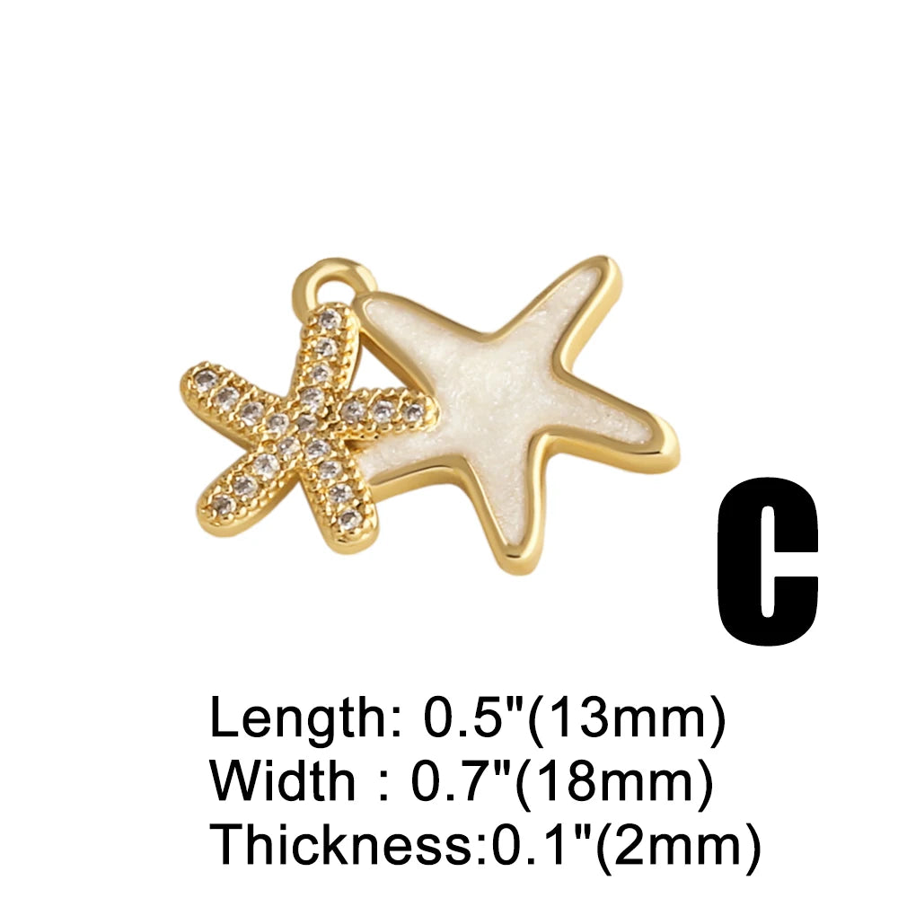 18K Gold Plated Zircon Enamel Ocean Starfish Jellyfish Shell Charms for Jewelry pdtb897